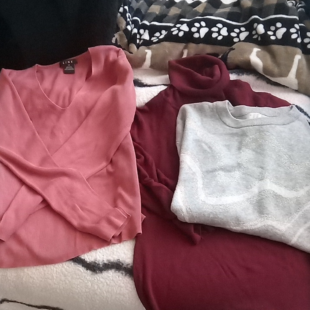 Link Women's Dusty Rose V-Neck Grey And Peach Xs And Burgedy S